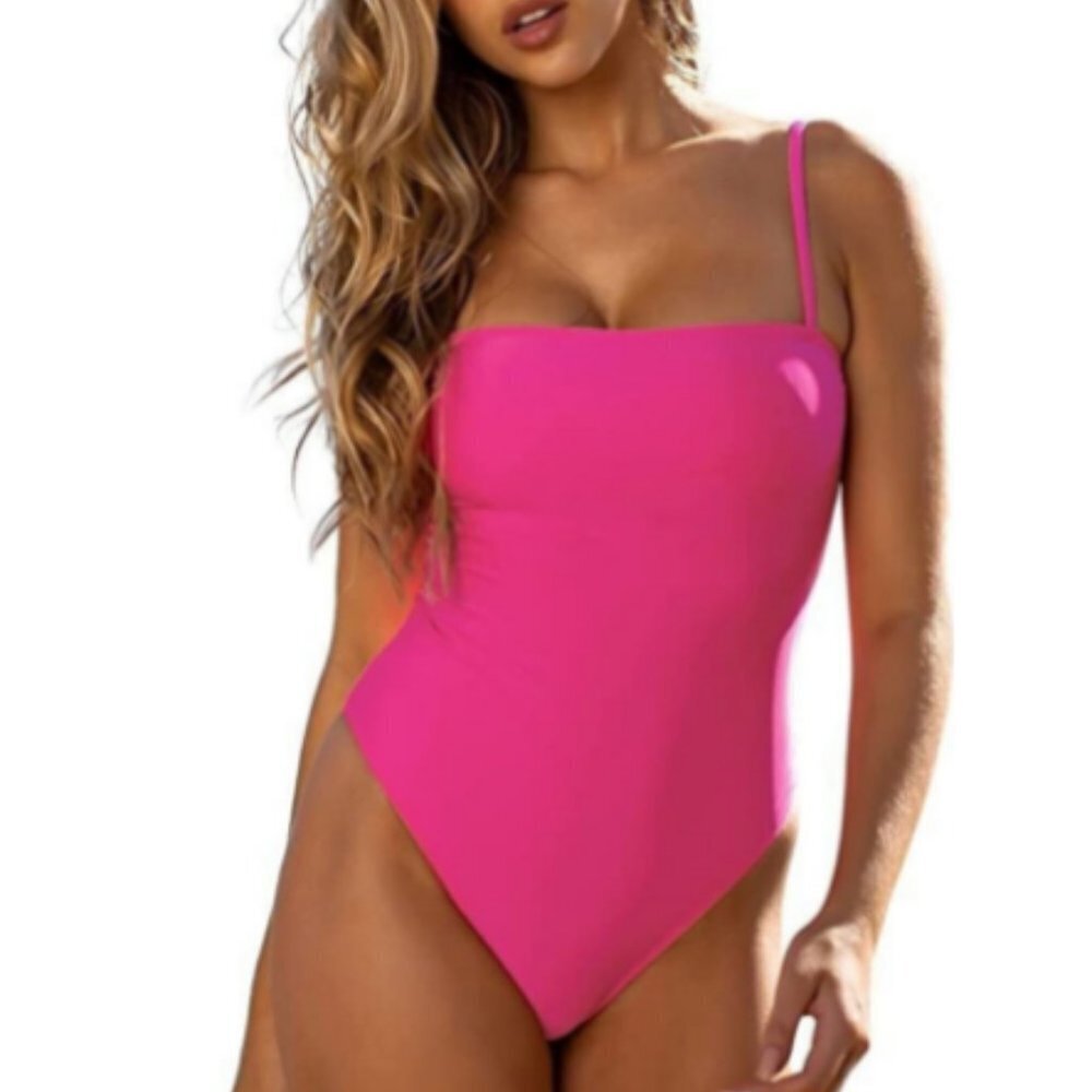 RELLECIGA Women's High Cut One Piece Swimsuits Neon Rose Large NWOT